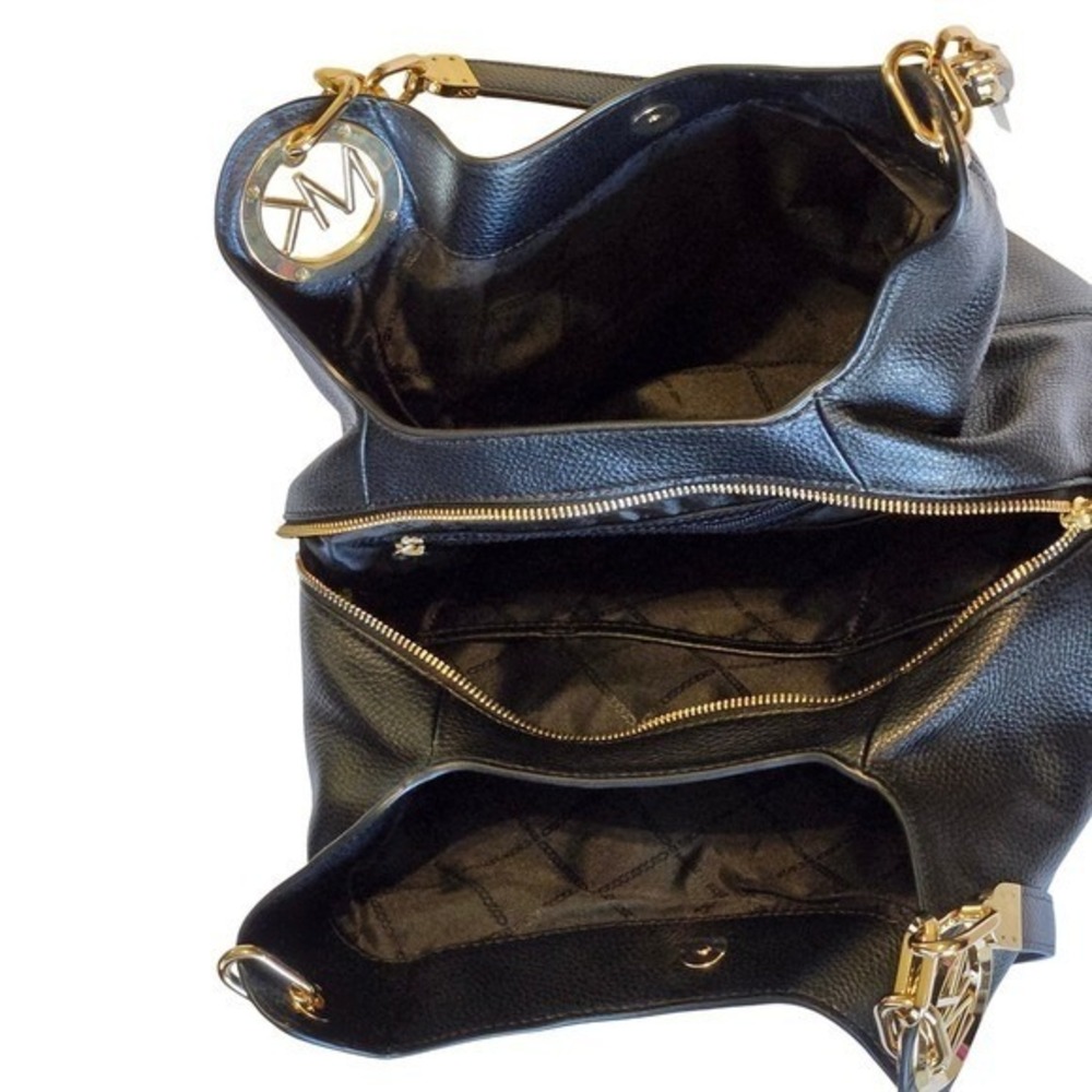 Michael Kors Black Pebbled Leather Hobo Bag Gold Hardware Large - Picture 6 of 14